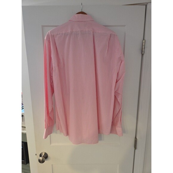 #65 Lands End white Pink Stripes Button Down Men's XL 17-17.5 100% Cotton - Picture 3 of 3